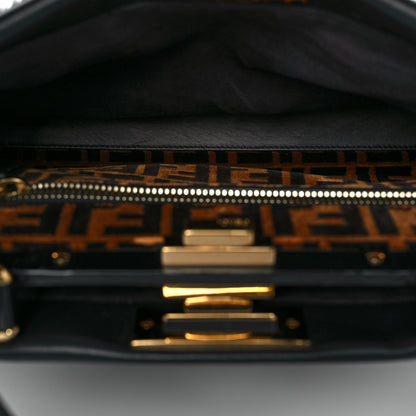 Fendi Mink Velvet Vitello Seta Inlaid Medium Peekaboo Iconic Satchel Tobacco Moro Black 4 of 8