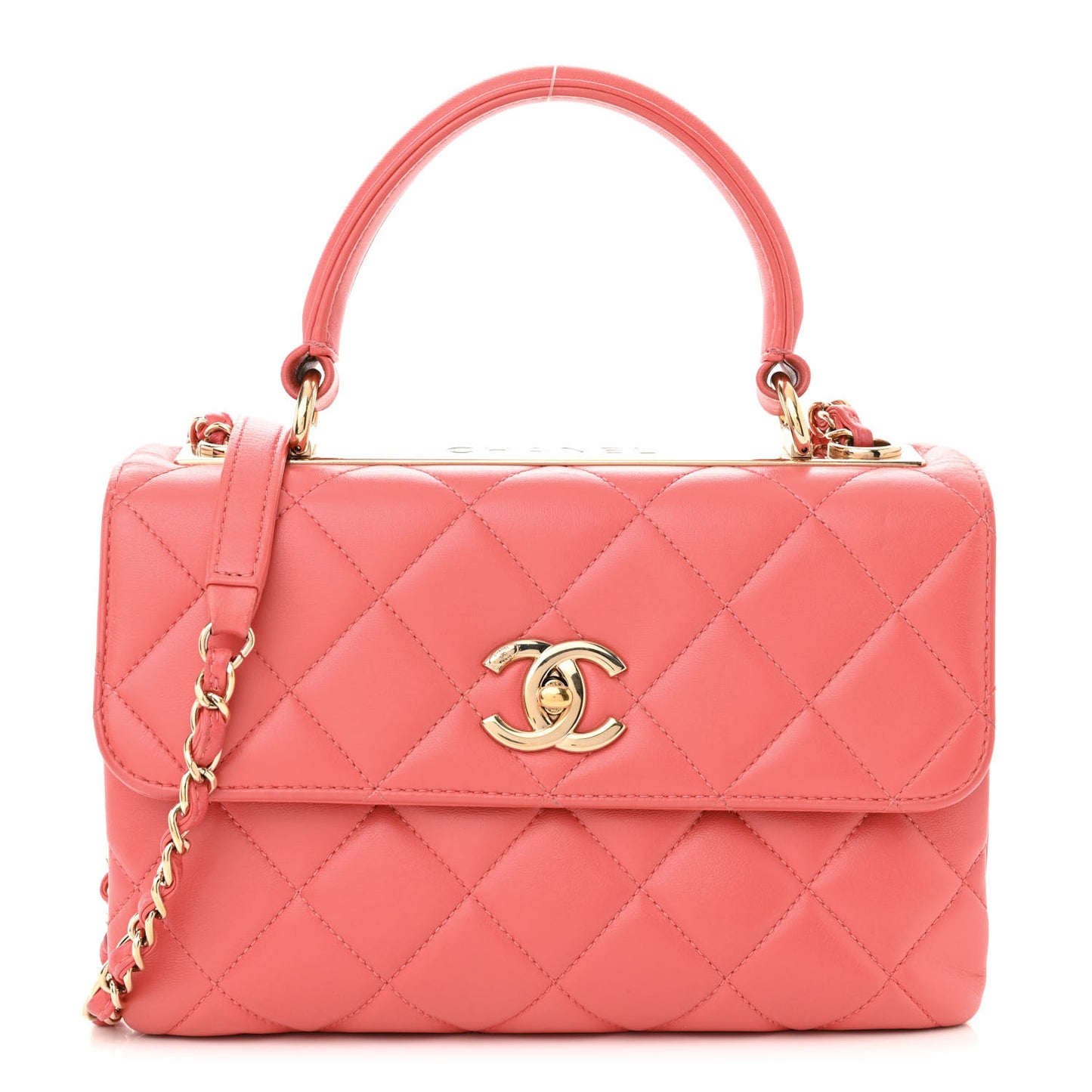 Lambskin Quilted Small Trendy CC Flap Dual Handle Bag Pink