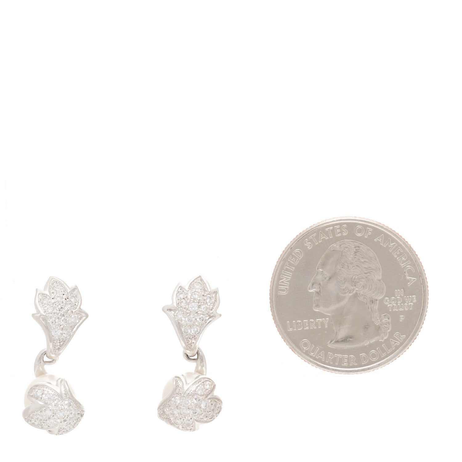 Mikimoto Platinum Diamond Akoya Pearl 7.5-8mm Leaf Drop Earrings 2 of 4