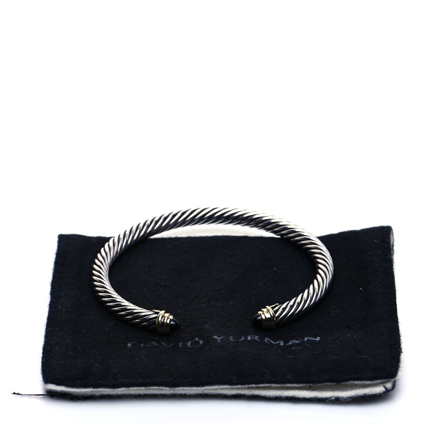 Sterling Silver 14K Yellow Gold Black Onyx 5mm Cable Classics Petite Color Bracelet