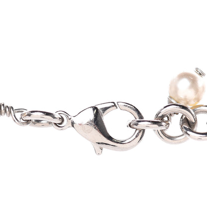 Chanel Crystal Pearl CC Long Necklace Silver 4 of 7