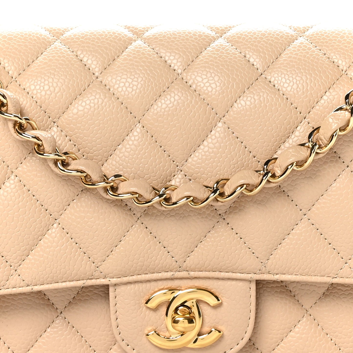Caviar Quilted Medium Double Flap Beige