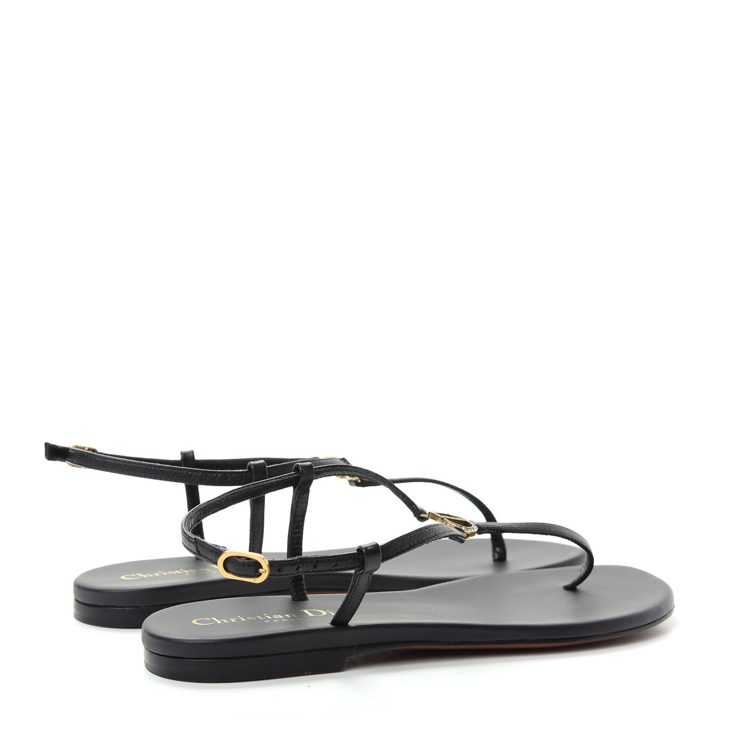 Lambskin Signature T-Strap Sandals 36 Black