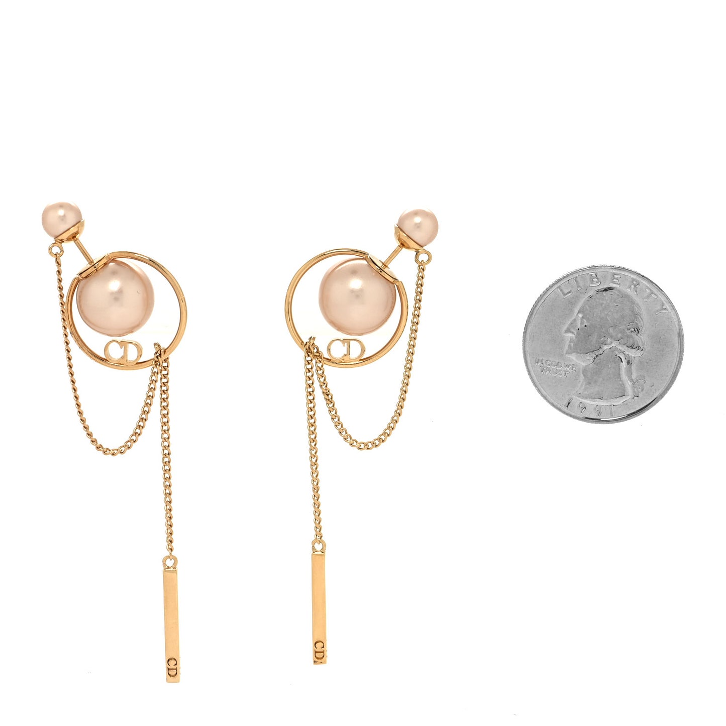 Pearl Tribales Dangle Chain Earrings Pink Gold