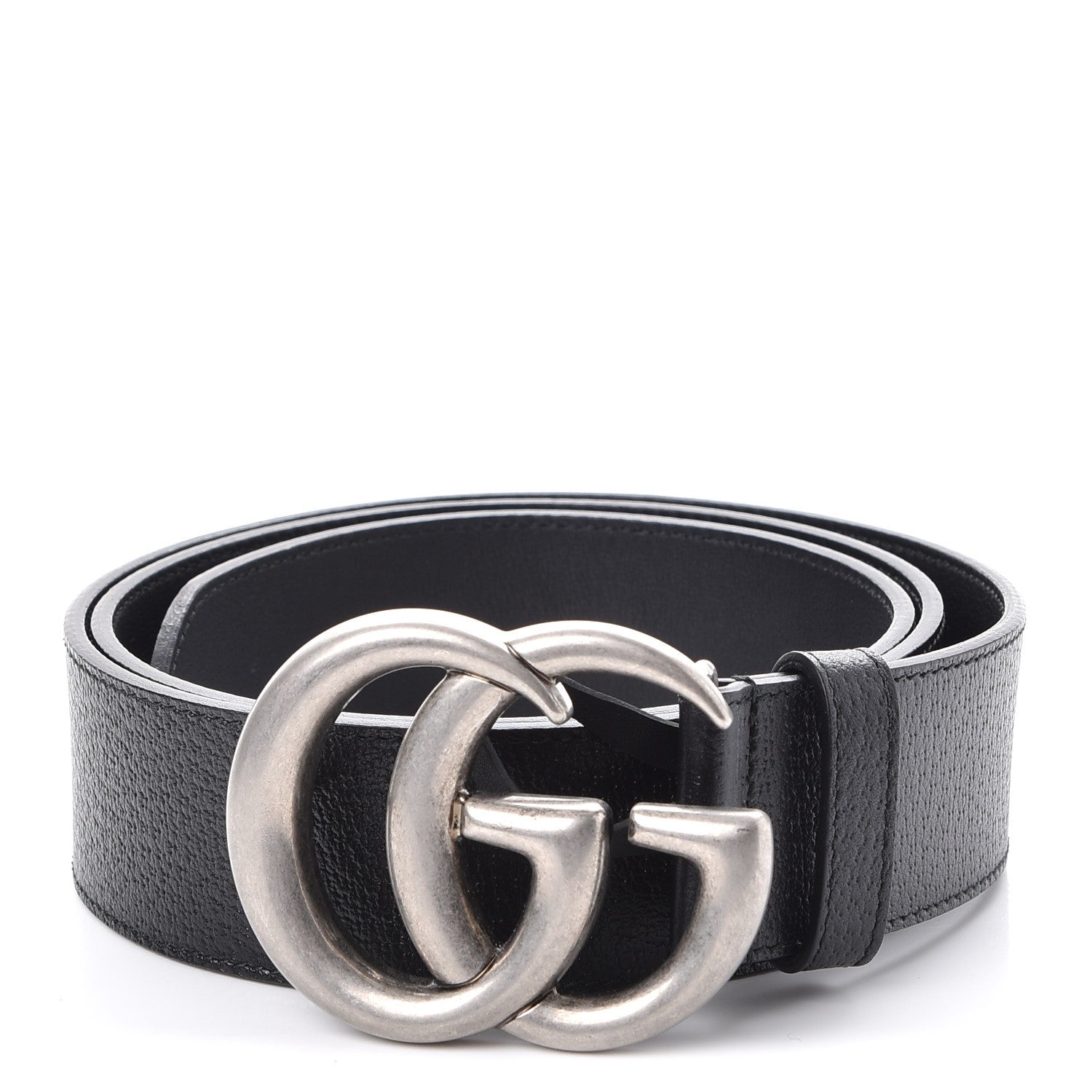 Gucci Textured Dollar Calfskin Nickel Double G 40mm Belt 95 38 Black 1 of 7