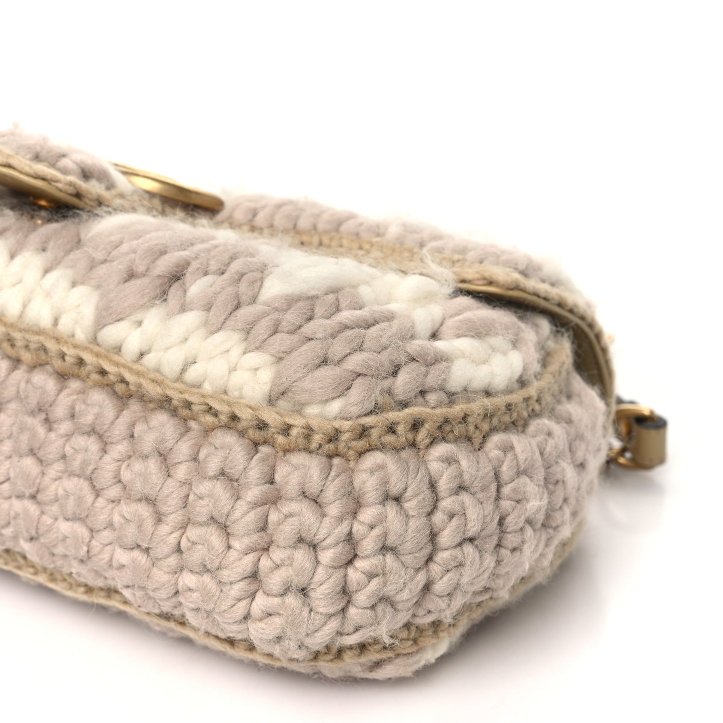 Wool Houndstooth Woven Small GG Marmont Shoulder Bag Beige White Sand