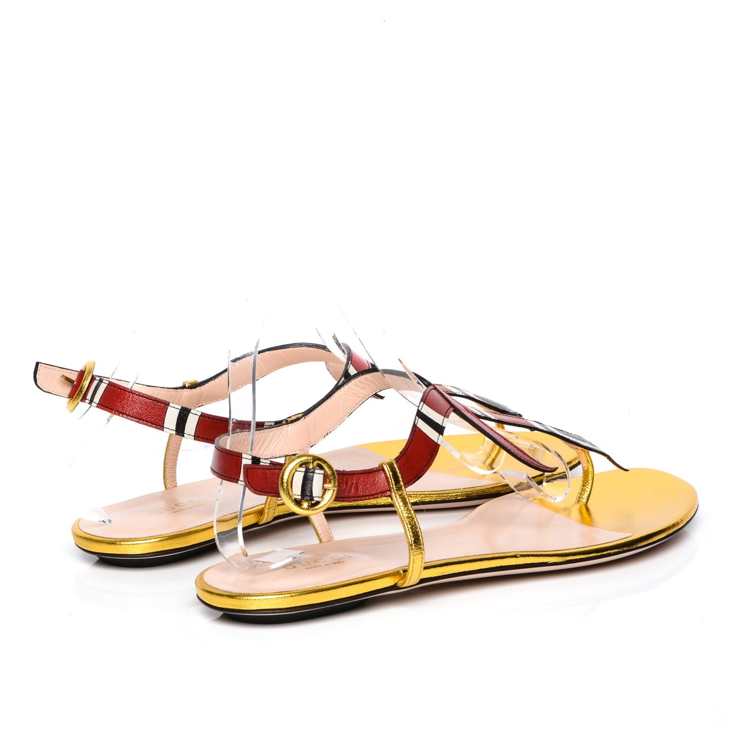 Metallic Calfskin Yoko T Strap Snake Thong Sandals 39 Gold