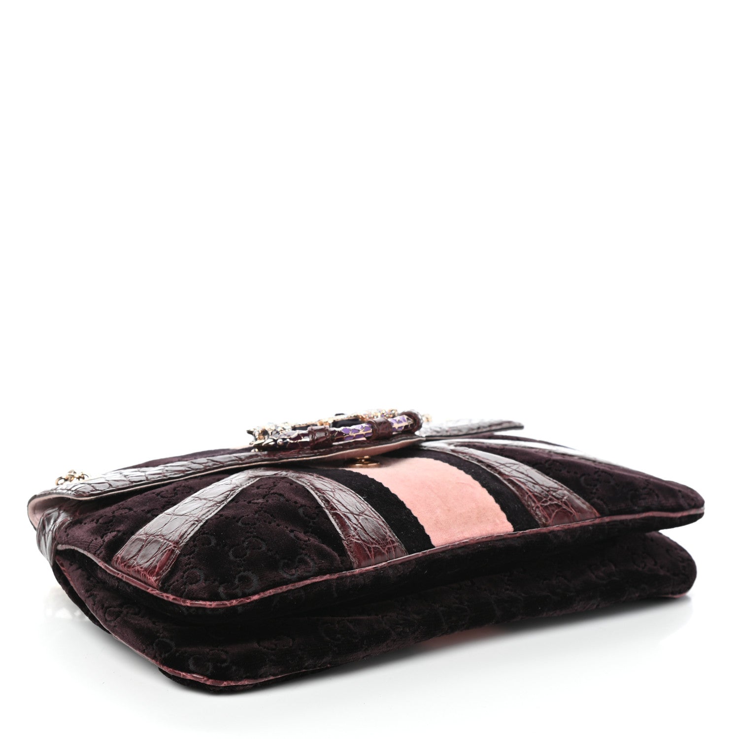 Gucci Velvet Monogram Crocodile Tom Ford Jeweled Dragon Shoulder Bag Purple Pink 4 of 9