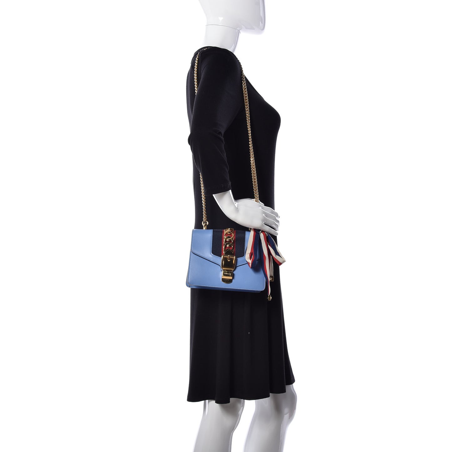 Calfskin Mini Sylvie Chain Shoulder Bag Clear Sky Blue
