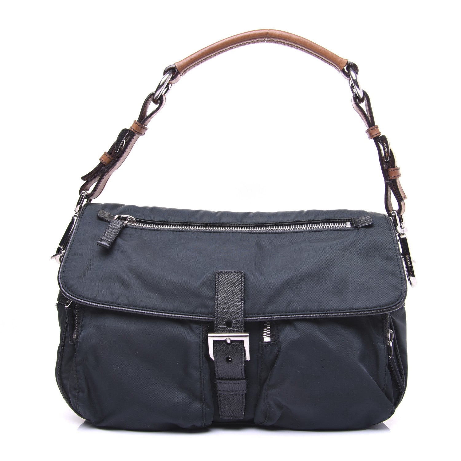 Prada Tessuto Nylon Saffiano Shoulder Bag Dark Green 1 of 18