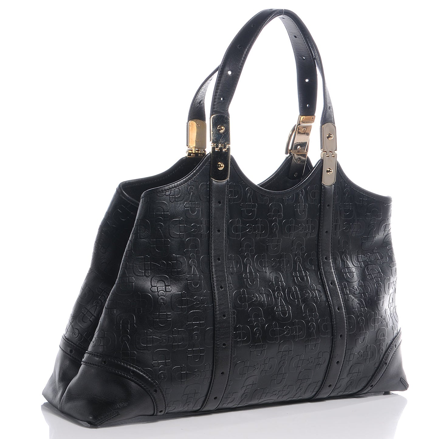 Calfskin Horsebit Embossed Large Shoulder Bag Black