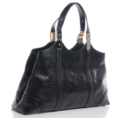 Gucci Calfskin Horsebit Embossed Large Shoulder Bag Black 3 of 8