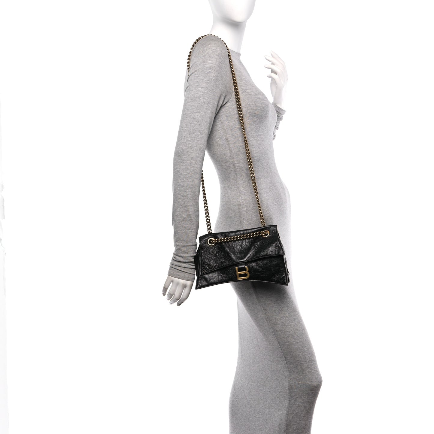 Crushed Calfskin Quilted Aged Gold Hardware Small Crush Chain Bag Black