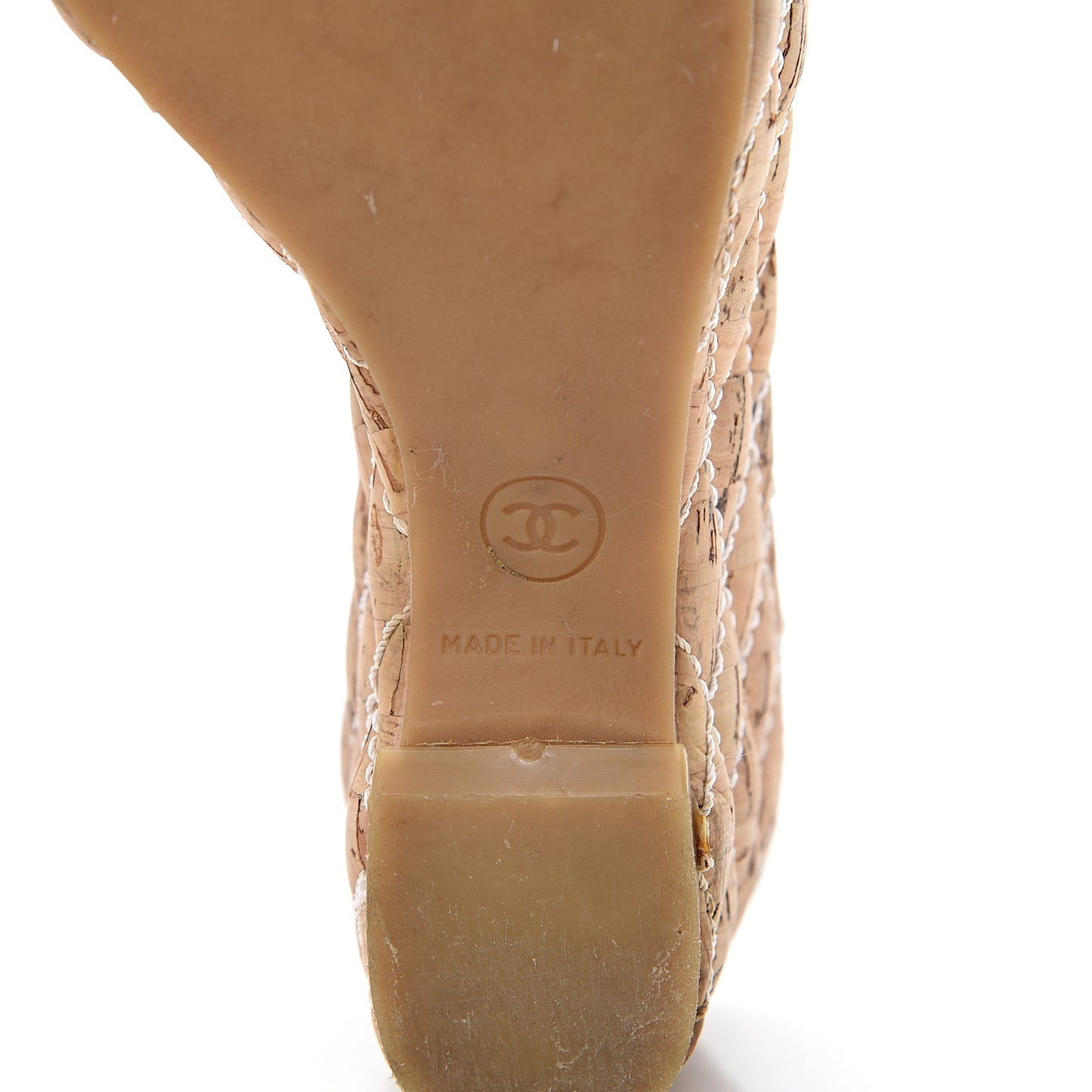 Patent Cork Quilted CC Wedge Sandals 37 White