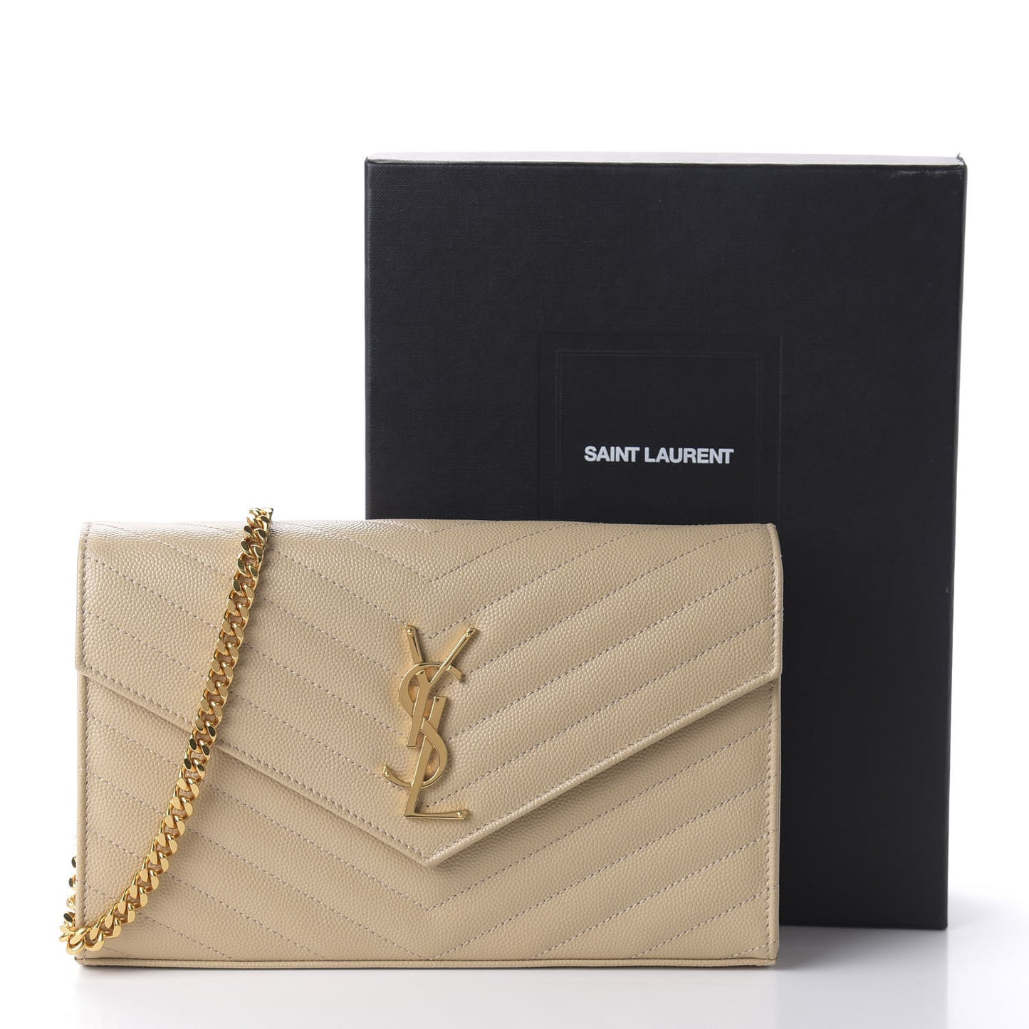Grain De Poudre Matelasse Chevron Monogram Chain Wallet Nude Powder
