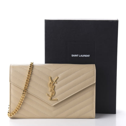 Saint Laurent Grain De Poudre Matelasse Chevron Monogram Chain Wallet Nude Powder 10 of 10