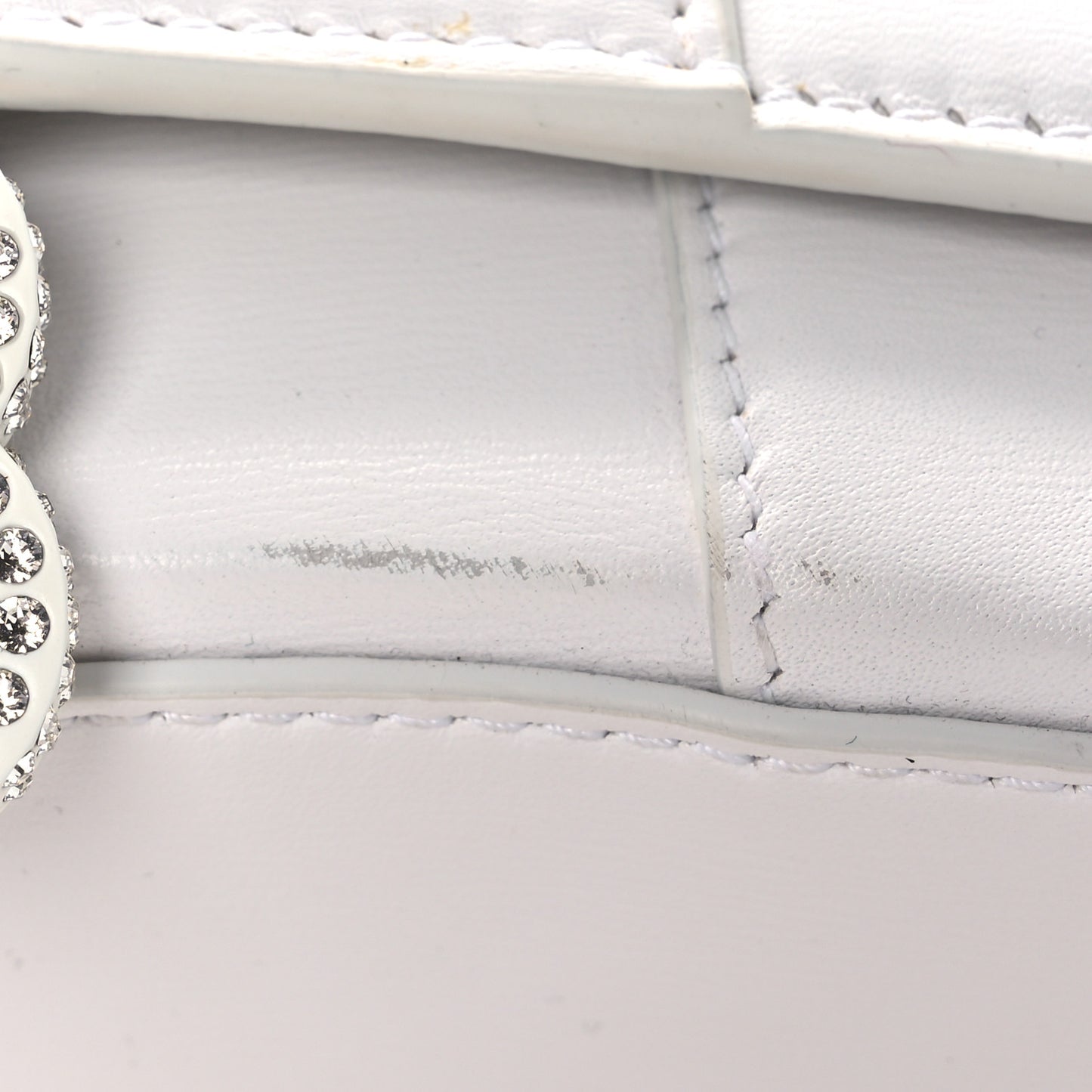 Shiny Box Calfskin Strass Hourglass Chain Bag White