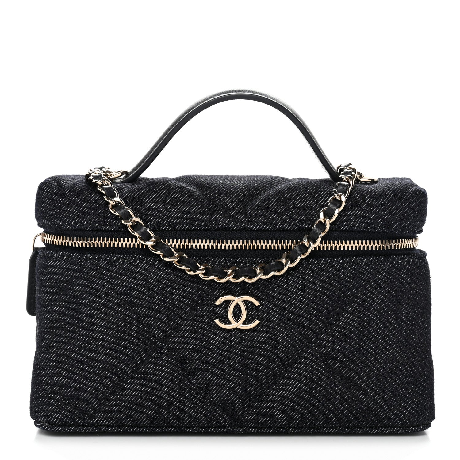 Chanel Denim Quilted Top Handle Slim Vanity Case With Chain Dark Blue 1 of 10