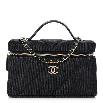 Chanel Denim Quilted Top Handle Slim Vanity Case With Chain Dark Blue 1 of 10