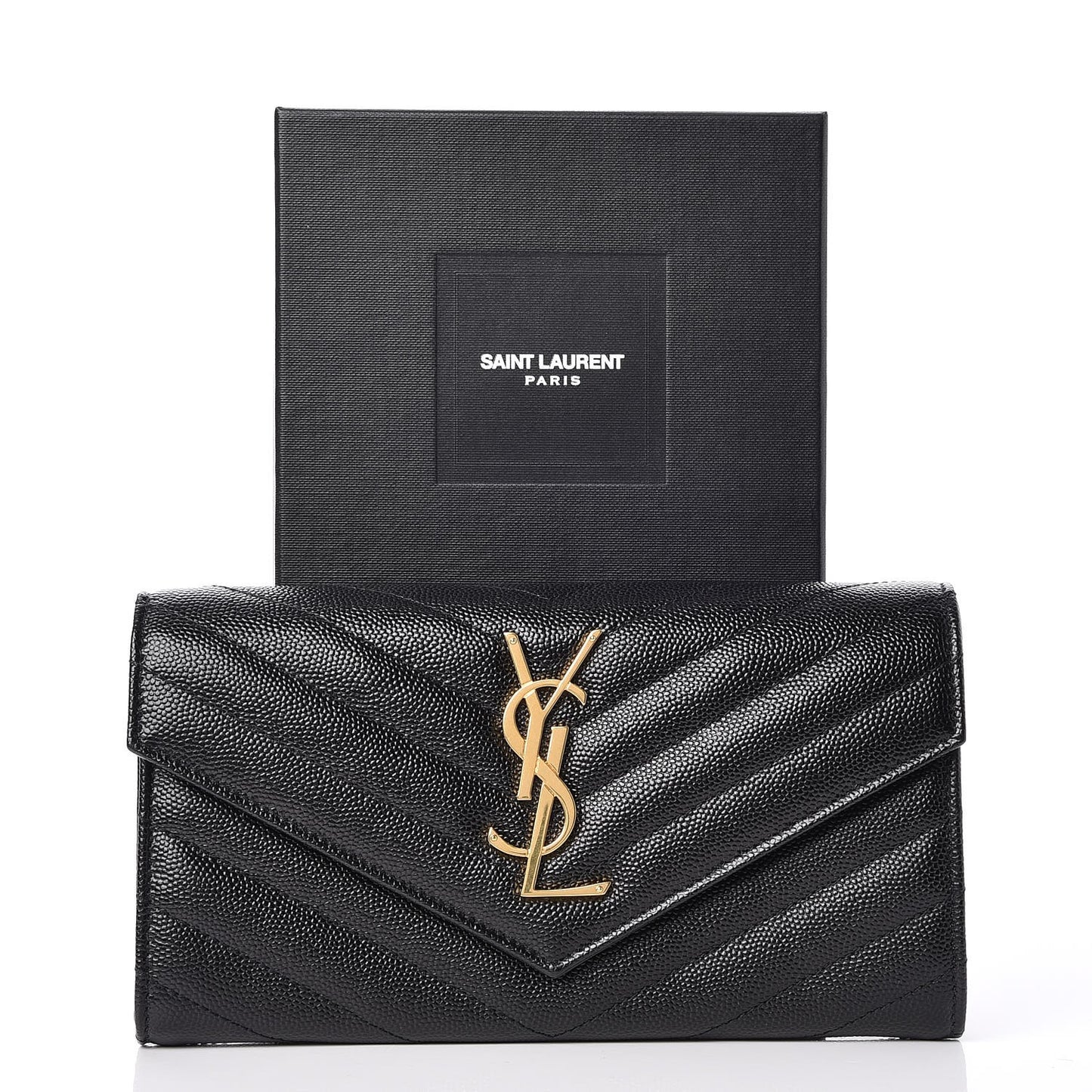 Grain De Poudre Matelasse Chevron Monogram Flap Wallet Black
