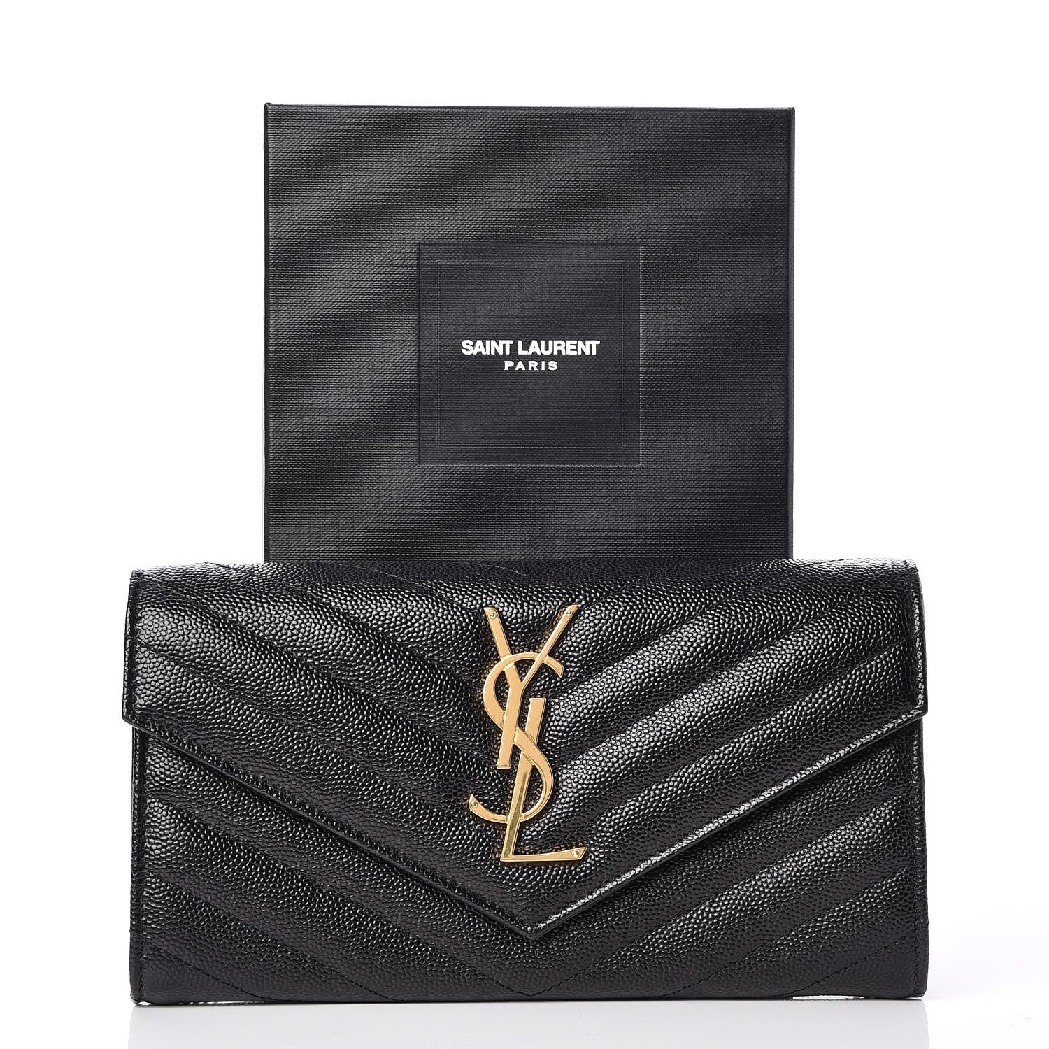 Saint Laurent Grain De Poudre Matelasse Chevron Monogram Flap Wallet Black 9 of 9