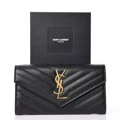 Saint Laurent Grain De Poudre Matelasse Chevron Monogram Flap Wallet Black 9 of 9