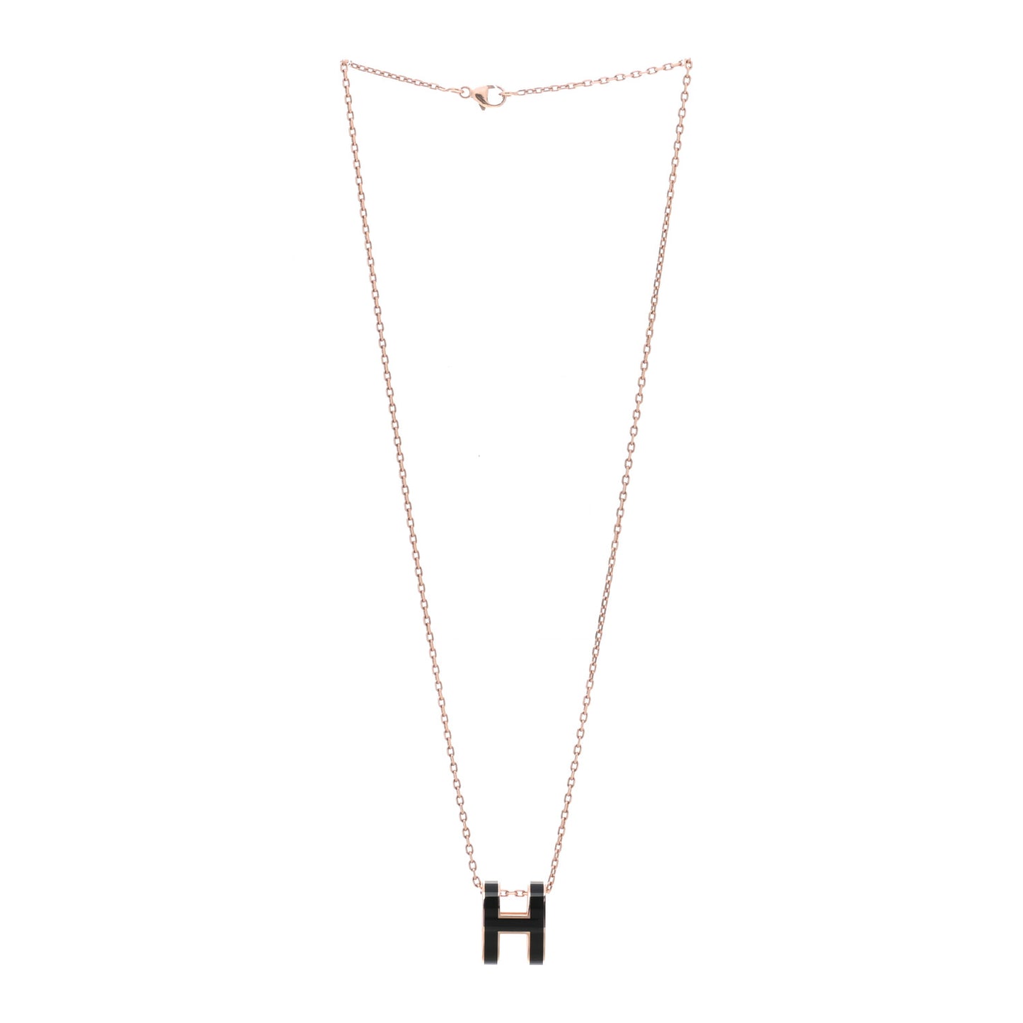 Lacquered Rose Gold Pop H Pendant Necklace Black