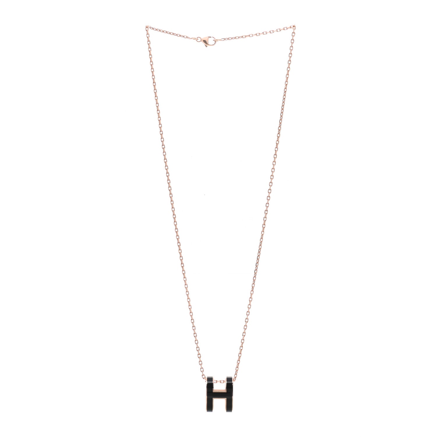 Hermes Lacquered Rose Gold Pop H Pendant Necklace Black 3 of 5