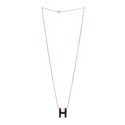 Hermes Lacquered Rose Gold Pop H Pendant Necklace Black 3 of 5