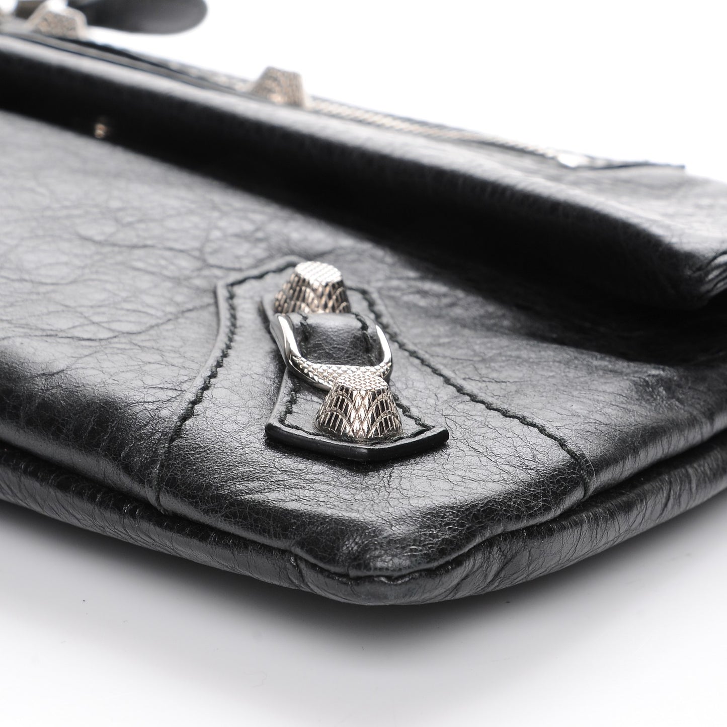 Agneau Giant 12 Silver Hardware Envelope Clutch Black