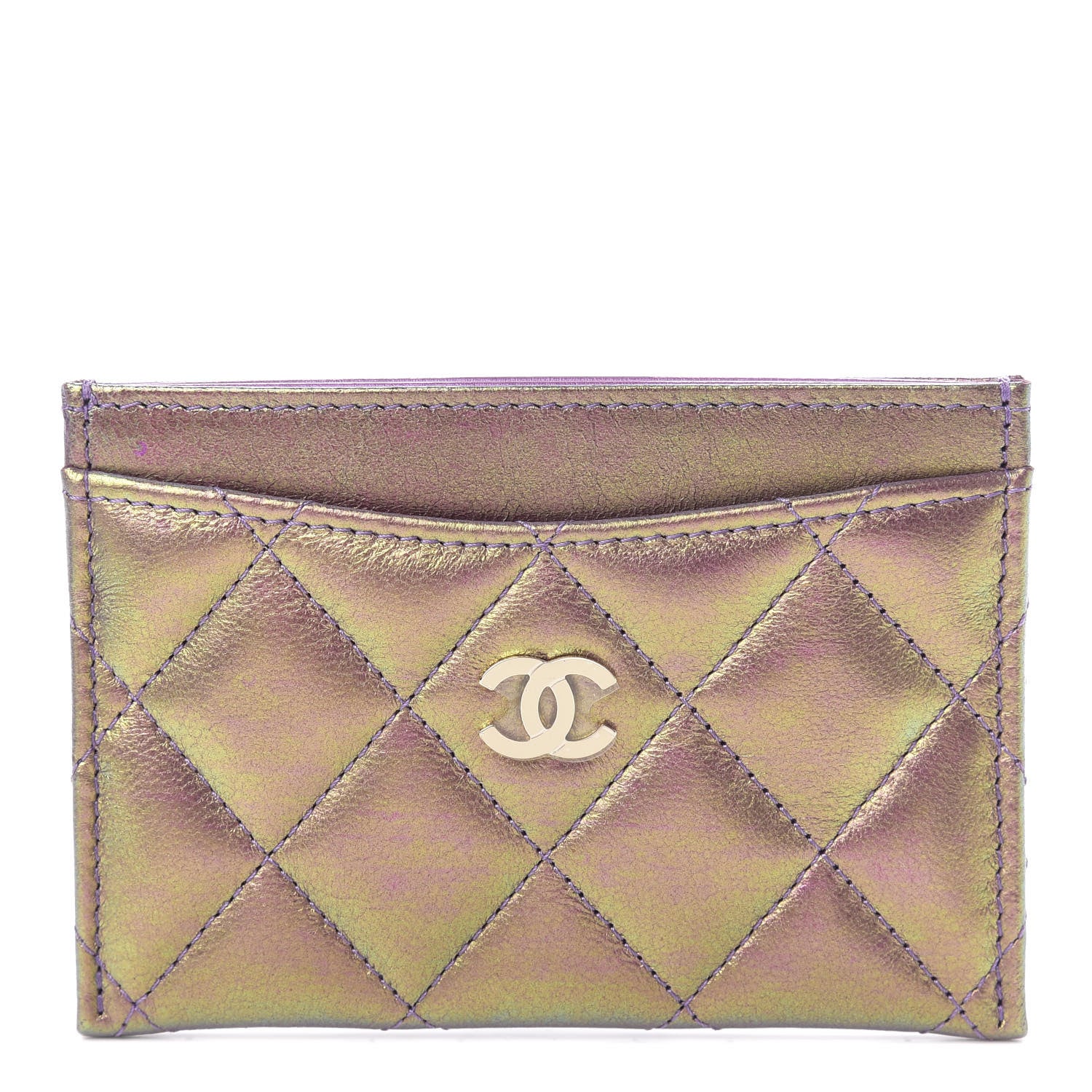 Chanel Iridescent Lambskin Quilted Card Holder Purple 1 of 8