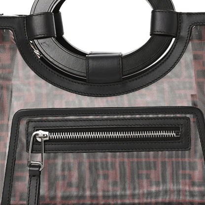 Fendi Mesh Vitello Century Cuoio FF 1974 Small Runaway Shopper Tote Marrone Black Ebano 8 of 10