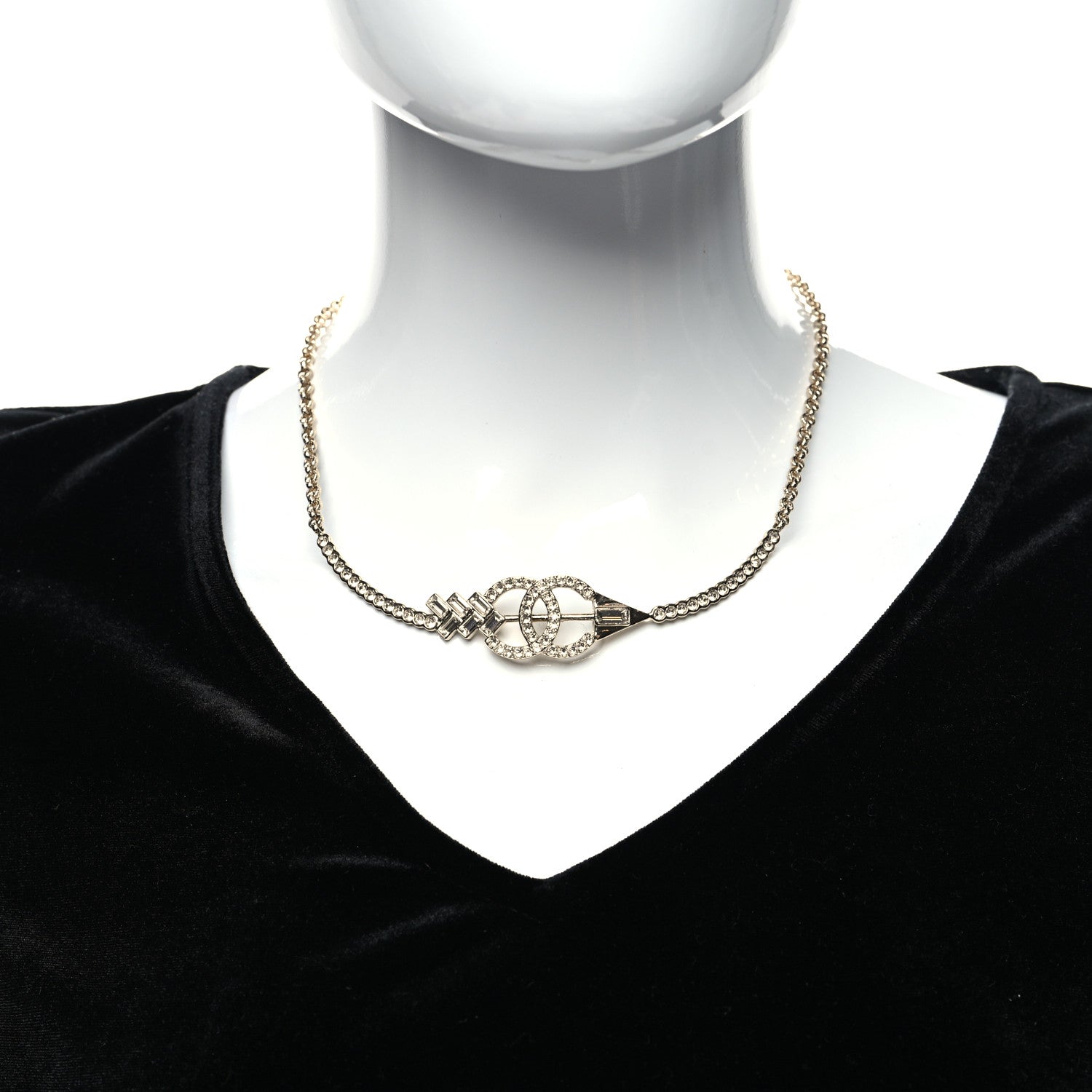 Chanel Crystal CC Arrow Necklace Gold 2 of 5