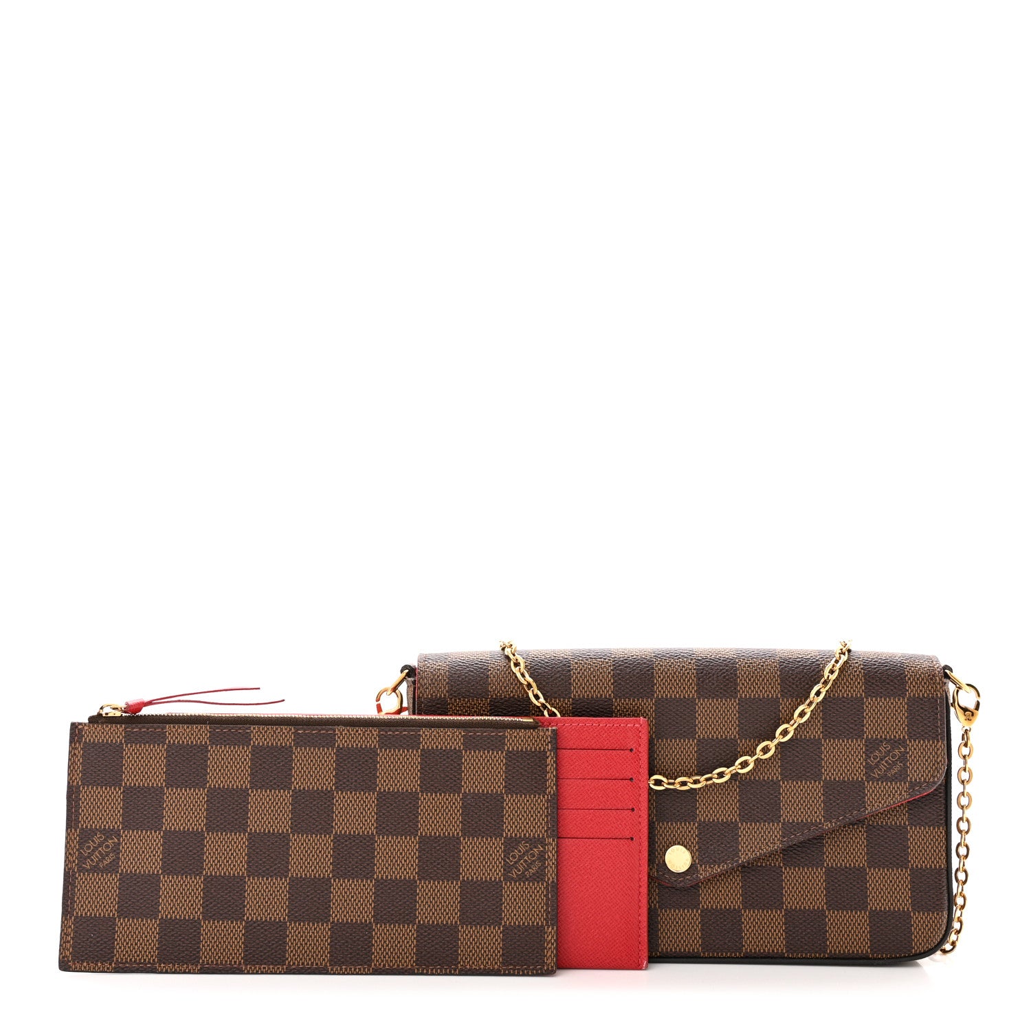 Louis Vuitton Damier Ebene Pochette Felicie Chain Wallet 1 of 12