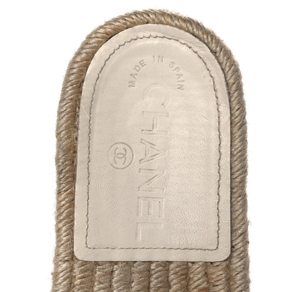 Chanel Lambskin Pearl CC Espadrille Slip On Sandals 37.5 Ivory 7 of 9