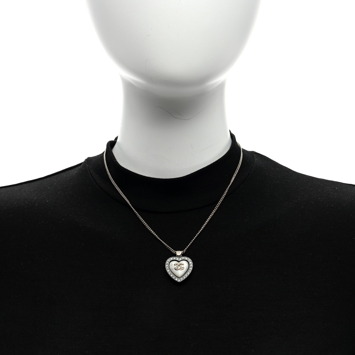 Chanel Pearl Crystal CC Heart Necklace Gold Pearly White Black 2 of 4