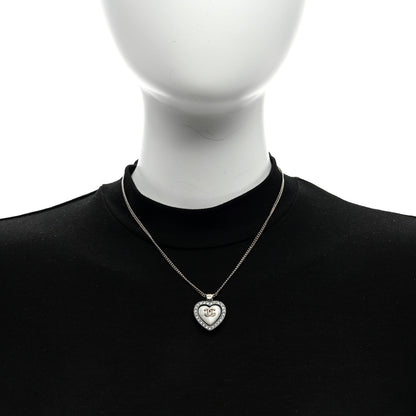 Chanel Pearl Crystal CC Heart Necklace Gold Pearly White Black 2 of 4
