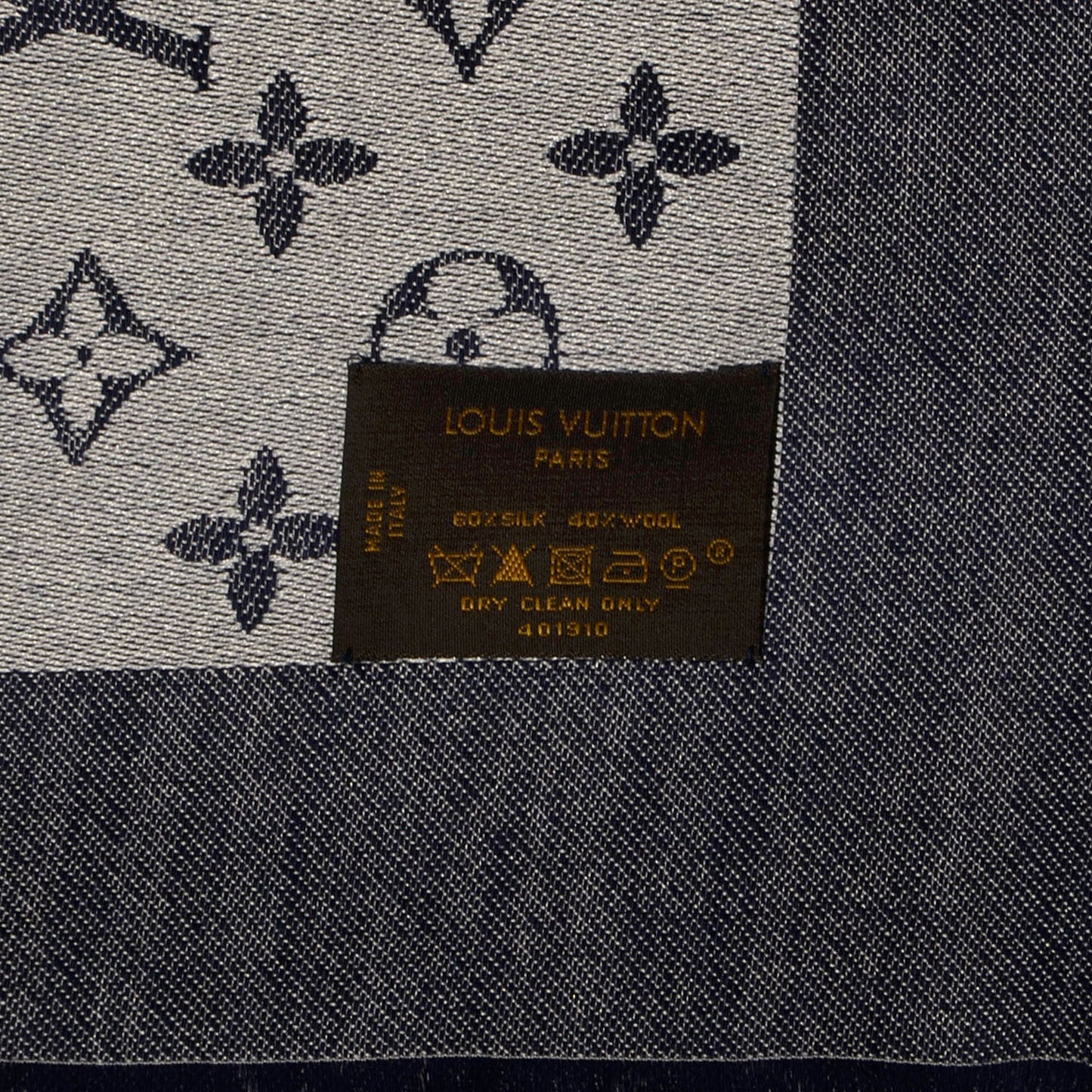 Silk Wool Monogram Denim Shawl Blue