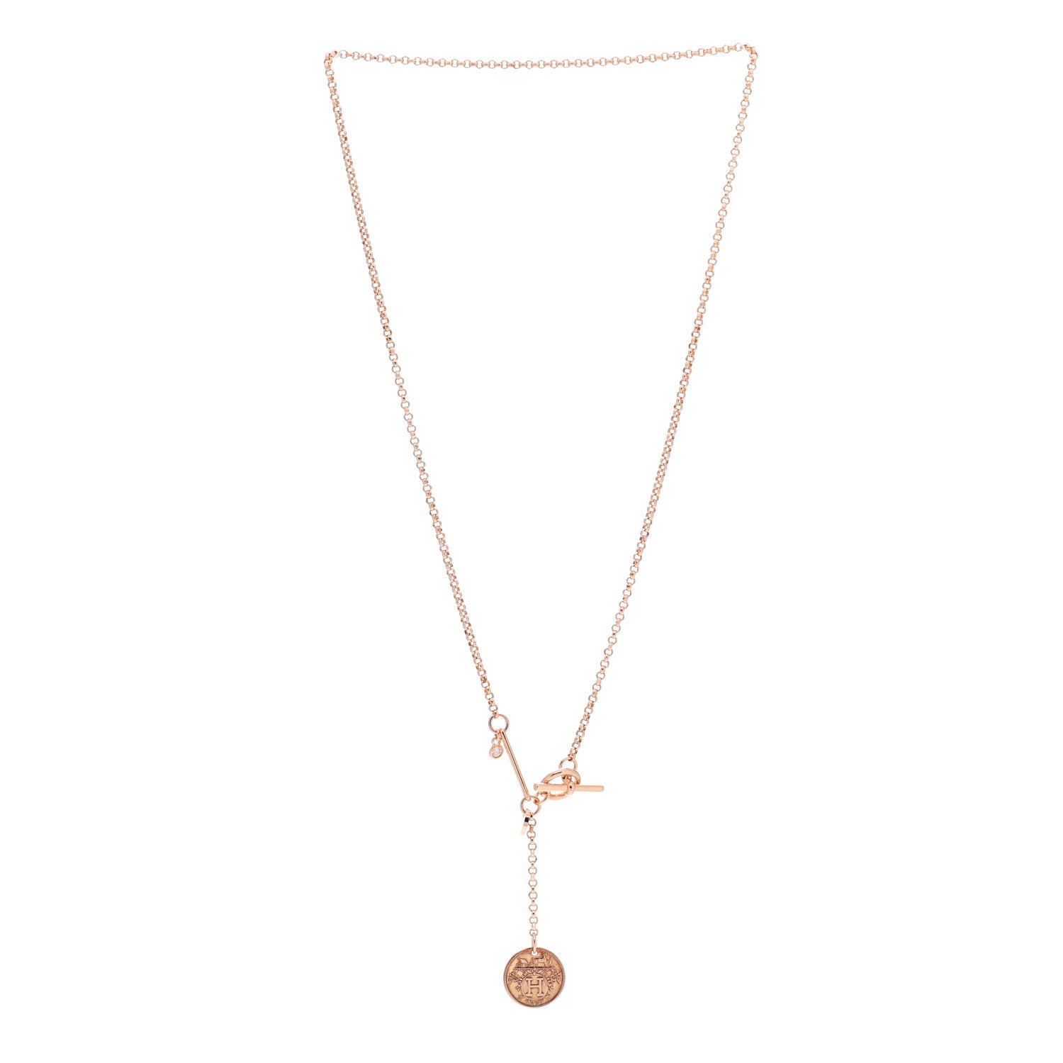 Hermes 18K Rose Gold Diamond PM Ex-Libris Pendant Necklace 3 of 5