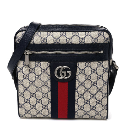 Gucci GG Supreme Monogram Textured Dollar Calfskin Web Small Ophidia Messenger Bag Beige Blue 1 of 10