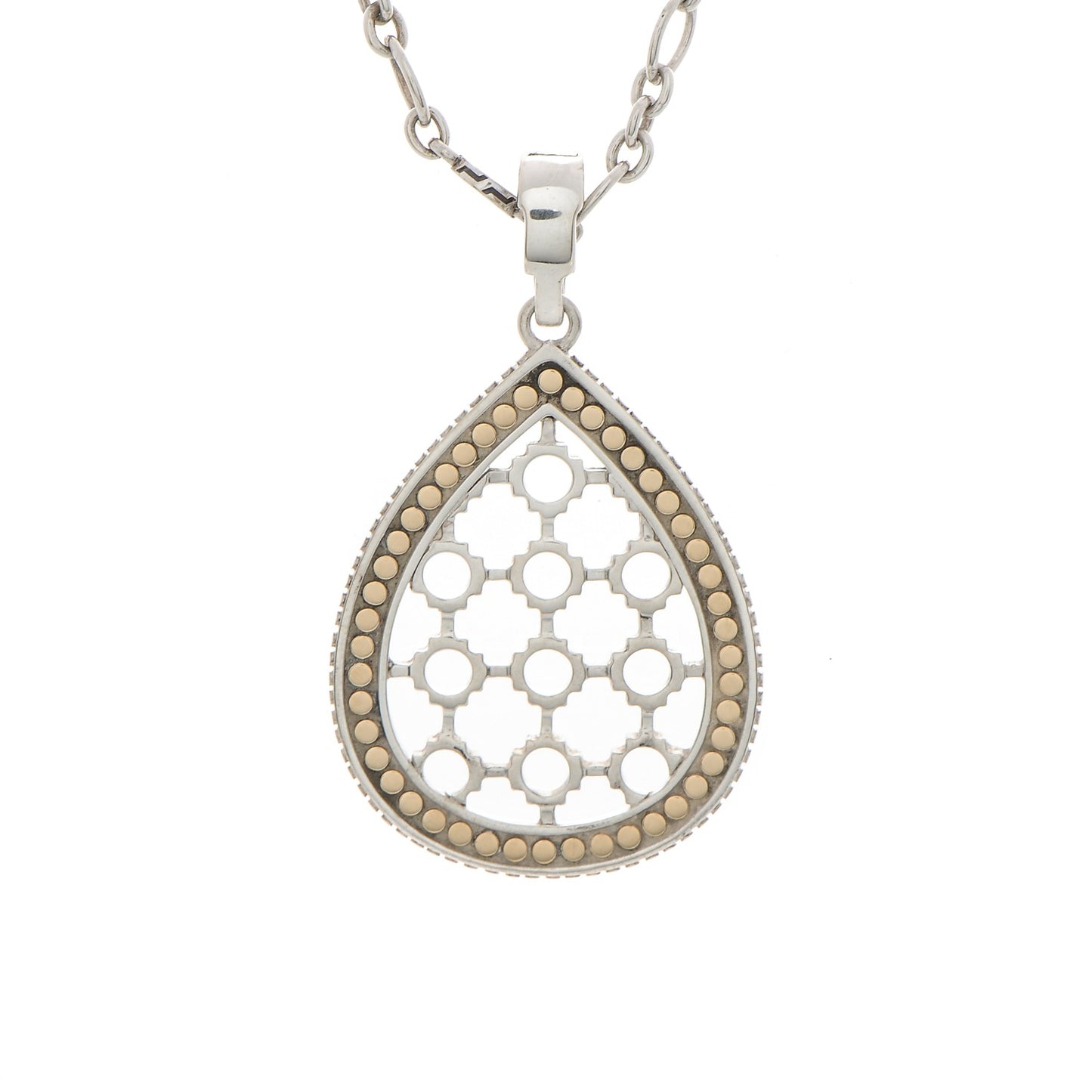 Sterling Silver 18K Yellow Gold Dot Teardrop Pendant Necklace