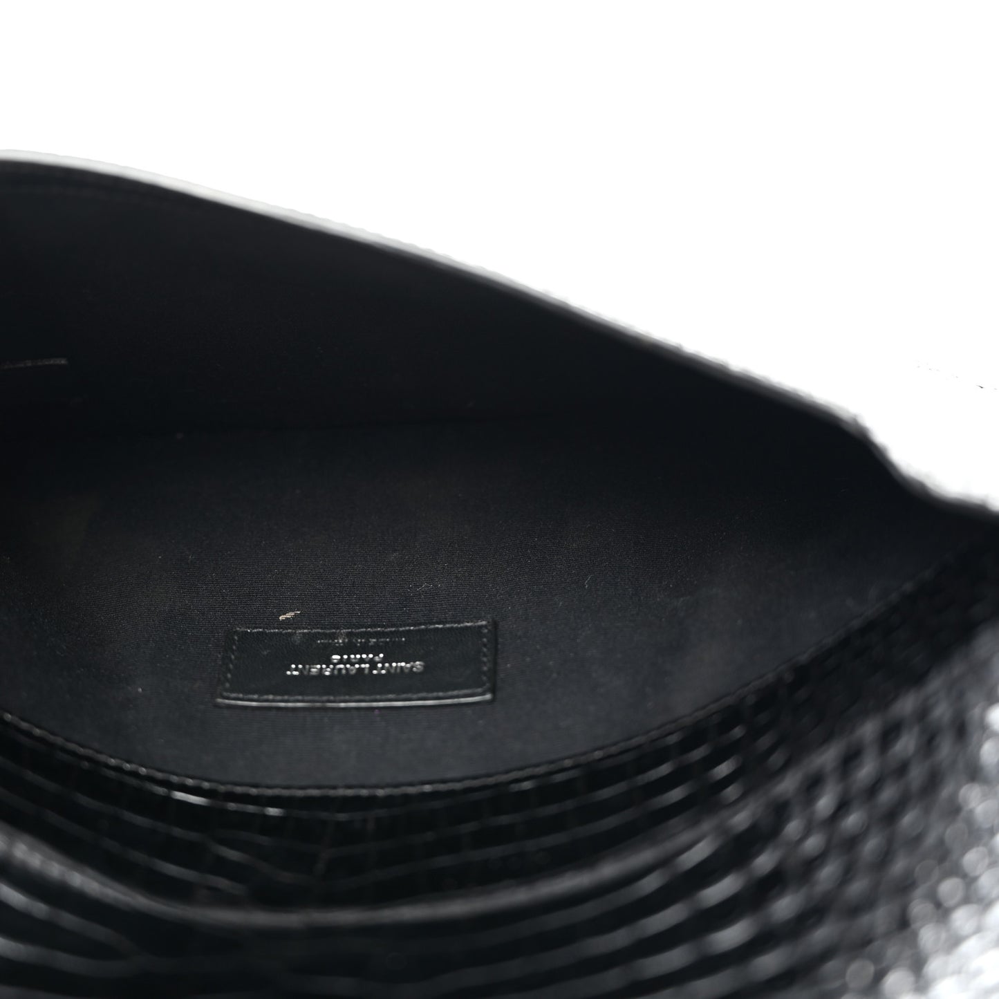 Calfskin Crocodile Embossed Uptown Monogram Pouch Black