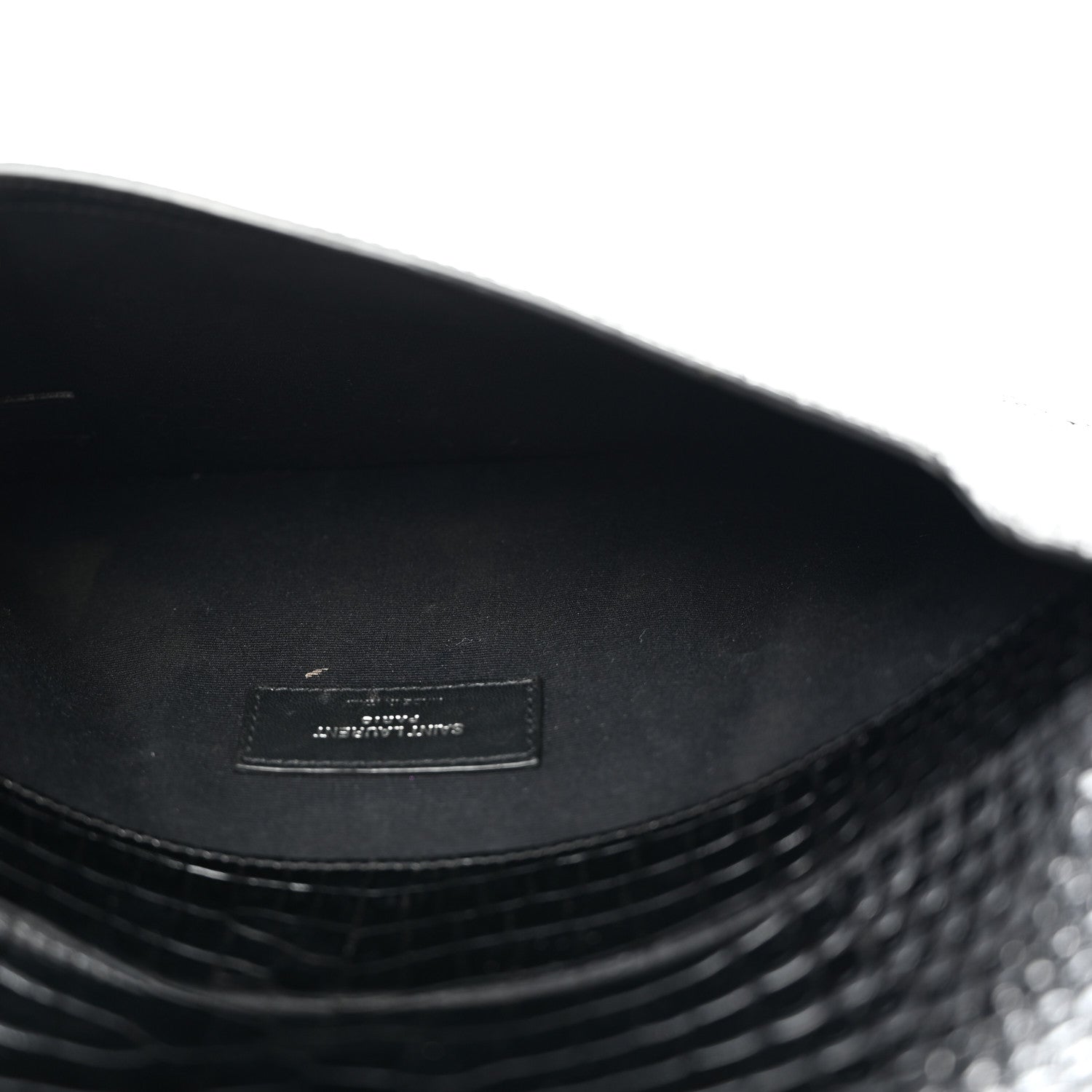 Saint Laurent Calfskin Crocodile Embossed Uptown Monogram Pouch Black 6 of 7