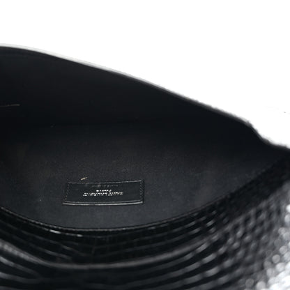 Saint Laurent Calfskin Crocodile Embossed Uptown Monogram Pouch Black 6 of 7