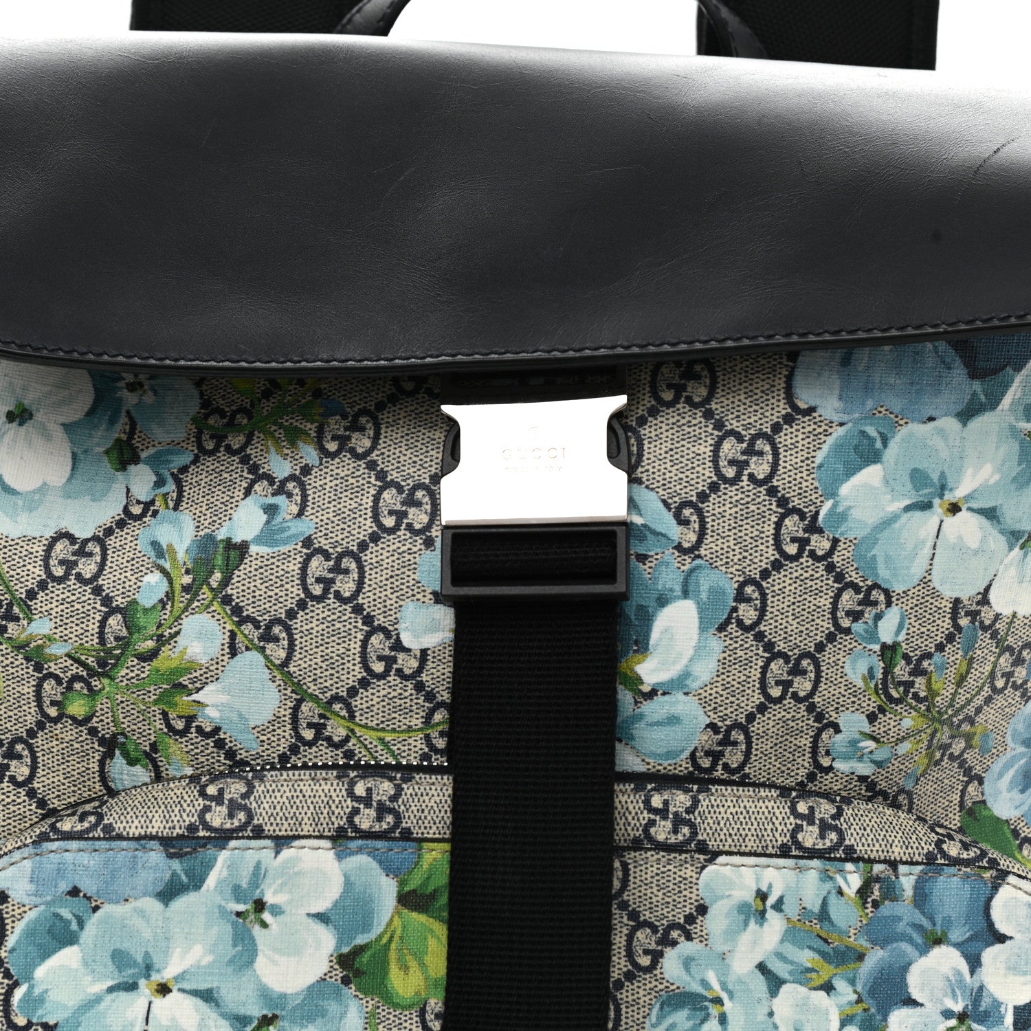 Gucci GG Supreme Monogram Blooms Medium Single Buckle Backpack Beige Blue Navy 8 of 11