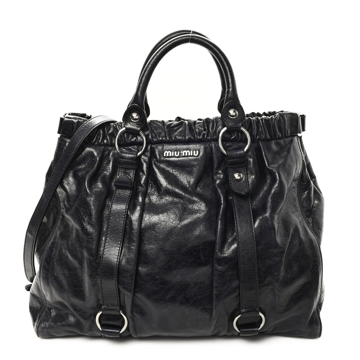 Vitello Lux Gathered Tote Black