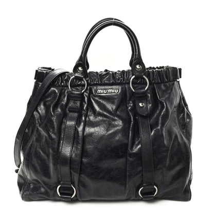 Miu Miu Vitello Lux Gathered Tote Black 1 of 12