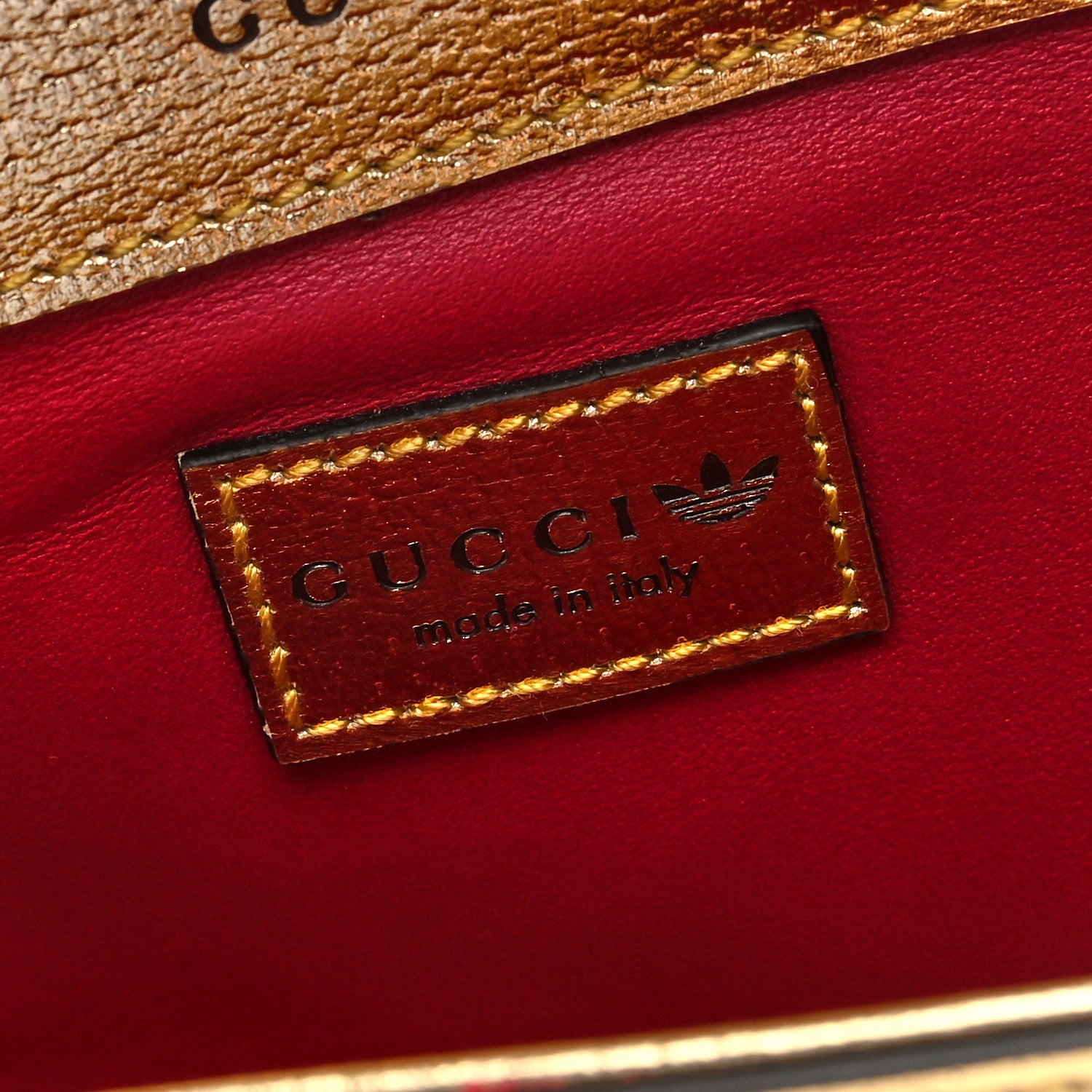 Gucci X ADIDAS Textured Dollar Calfskin Web Trefoil Horsebit 1955 Shoulder Bag King Gold Black 6 of 10