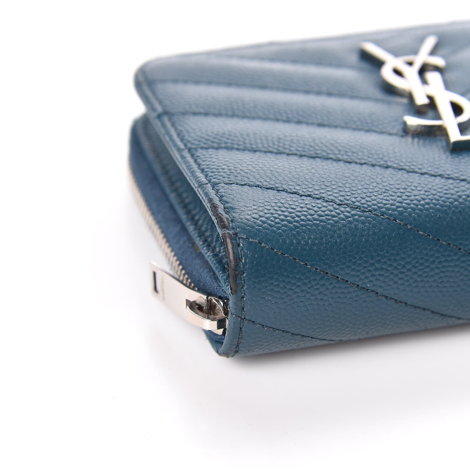 Saint Laurent Grain De Poudre Matelasse Compact Zip Around Wallet Peacock Green 12 of 21