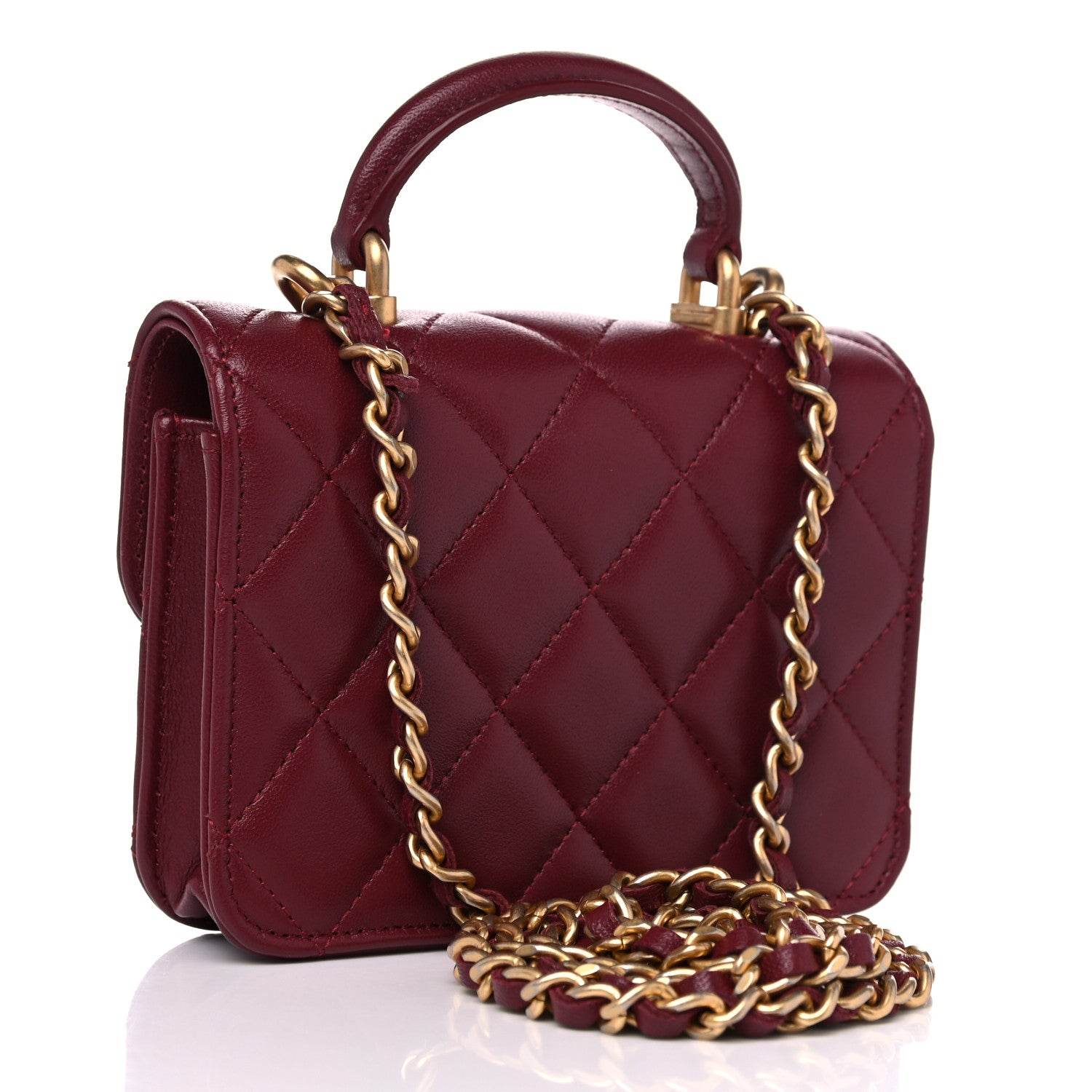 Chanel Lambskin Quilted Top Handle Flap Coin Purse With Chain Burgundy 2 of 8